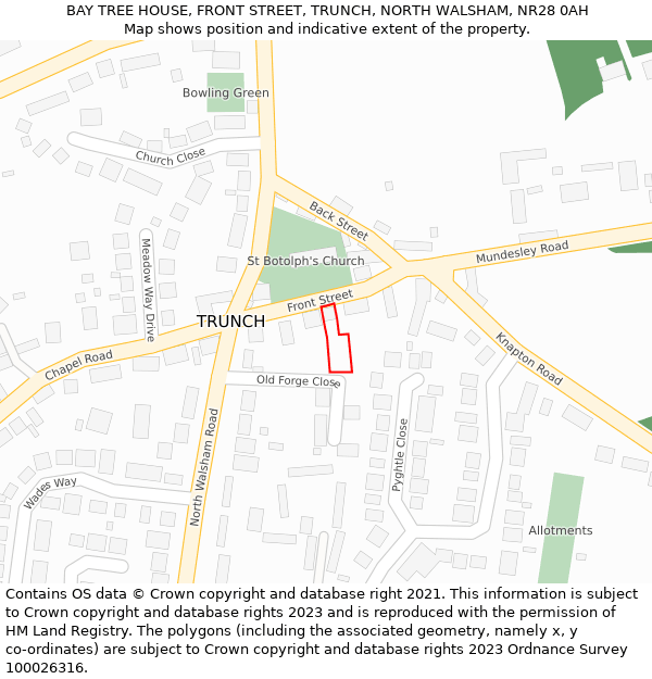 BAY TREE HOUSE, FRONT STREET, TRUNCH, NORTH WALSHAM, NR28 0AH: Location map and indicative extent of plot