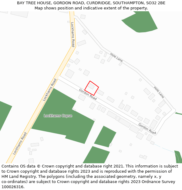 BAY TREE HOUSE, GORDON ROAD, CURDRIDGE, SOUTHAMPTON, SO32 2BE: Location map and indicative extent of plot