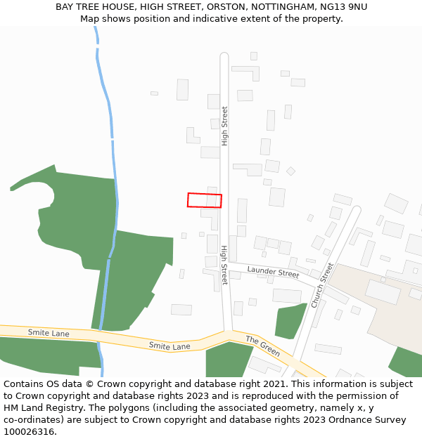 BAY TREE HOUSE, HIGH STREET, ORSTON, NOTTINGHAM, NG13 9NU: Location map and indicative extent of plot