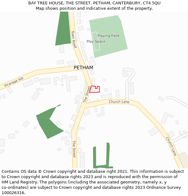 BAY TREE HOUSE, THE STREET, PETHAM, CANTERBURY, CT4 5QU: Location map and indicative extent of plot