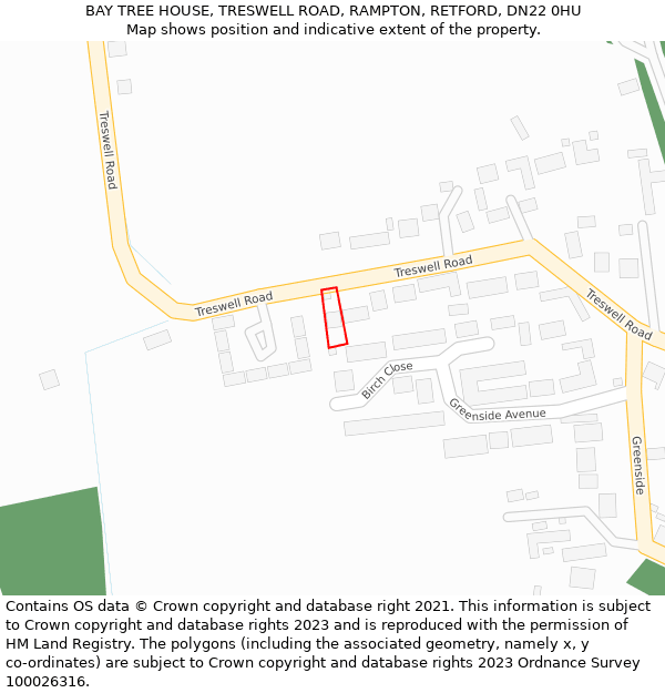 BAY TREE HOUSE, TRESWELL ROAD, RAMPTON, RETFORD, DN22 0HU: Location map and indicative extent of plot
