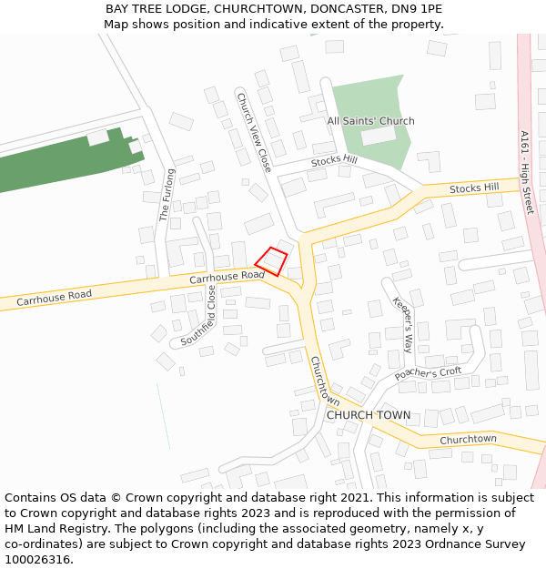 BAY TREE LODGE, CHURCHTOWN, DONCASTER, DN9 1PE: Location map and indicative extent of plot