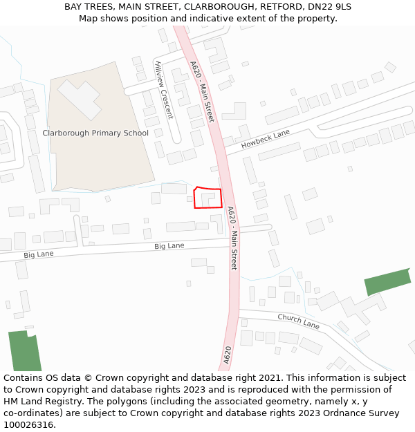 BAY TREES, MAIN STREET, CLARBOROUGH, RETFORD, DN22 9LS: Location map and indicative extent of plot