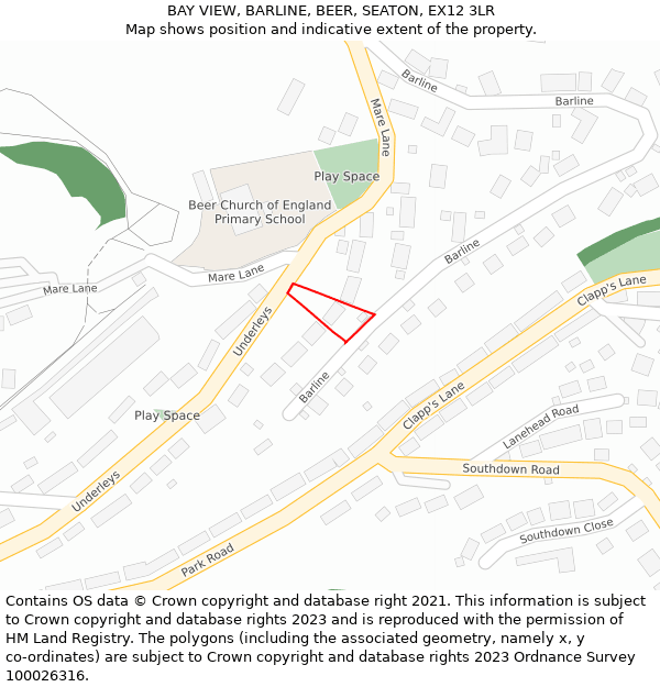 BAY VIEW, BARLINE, BEER, SEATON, EX12 3LR: Location map and indicative extent of plot