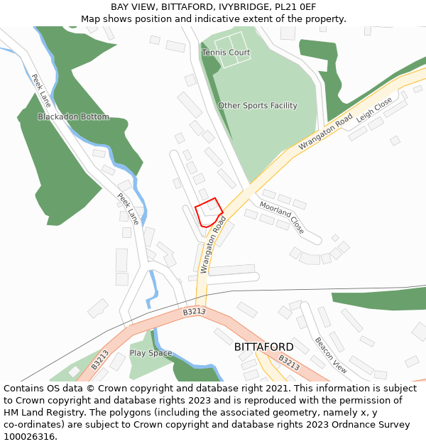 BAY VIEW, BITTAFORD, IVYBRIDGE, PL21 0EF: Location map and indicative extent of plot