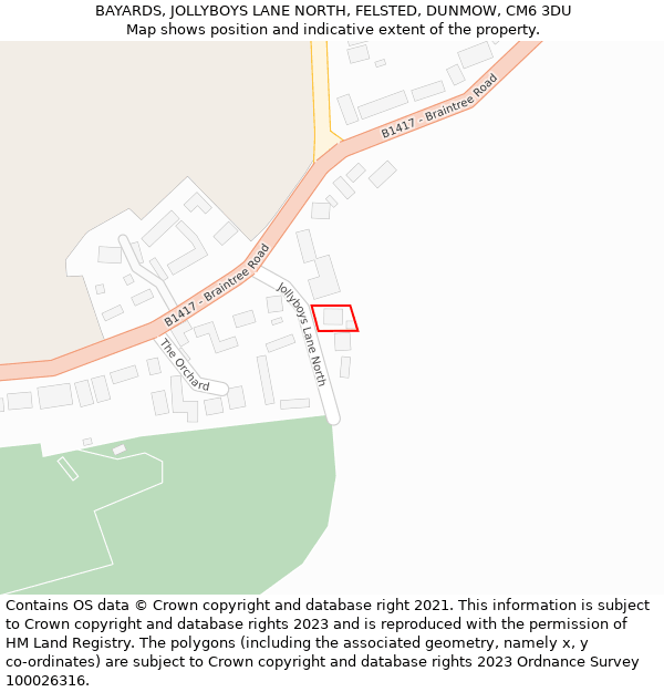 BAYARDS, JOLLYBOYS LANE NORTH, FELSTED, DUNMOW, CM6 3DU: Location map and indicative extent of plot
