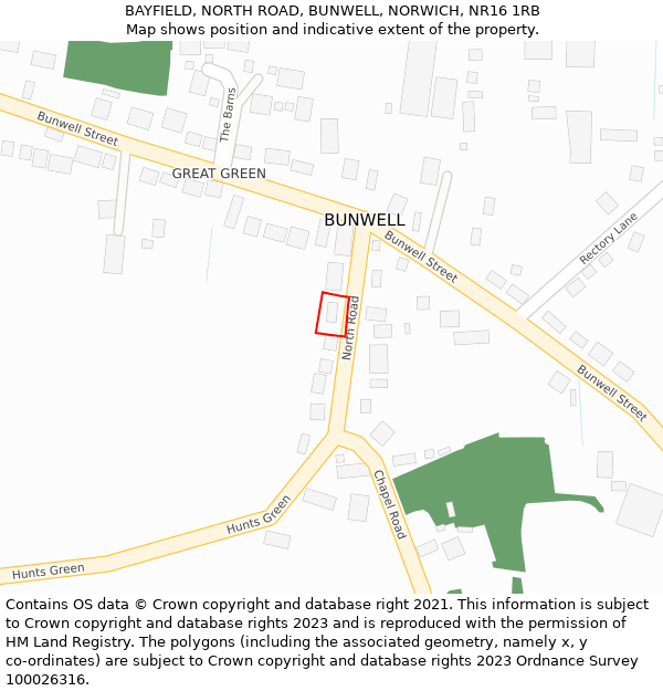 BAYFIELD, NORTH ROAD, BUNWELL, NORWICH, NR16 1RB: Location map and indicative extent of plot