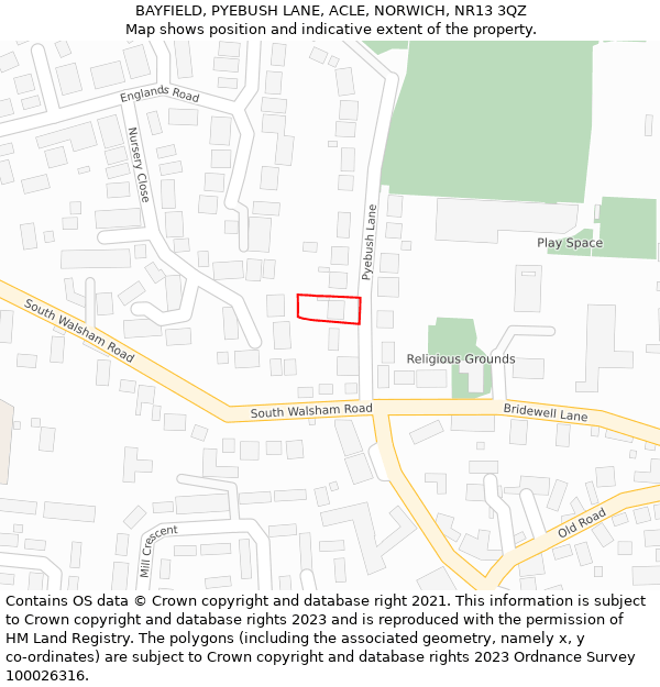 BAYFIELD, PYEBUSH LANE, ACLE, NORWICH, NR13 3QZ: Location map and indicative extent of plot