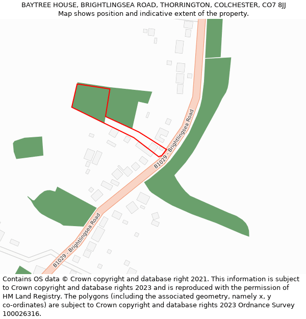 BAYTREE HOUSE, BRIGHTLINGSEA ROAD, THORRINGTON, COLCHESTER, CO7 8JJ: Location map and indicative extent of plot