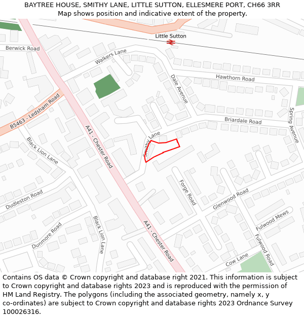 BAYTREE HOUSE, SMITHY LANE, LITTLE SUTTON, ELLESMERE PORT, CH66 3RR: Location map and indicative extent of plot