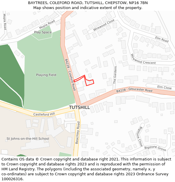 BAYTREES, COLEFORD ROAD, TUTSHILL, CHEPSTOW, NP16 7BN: Location map and indicative extent of plot