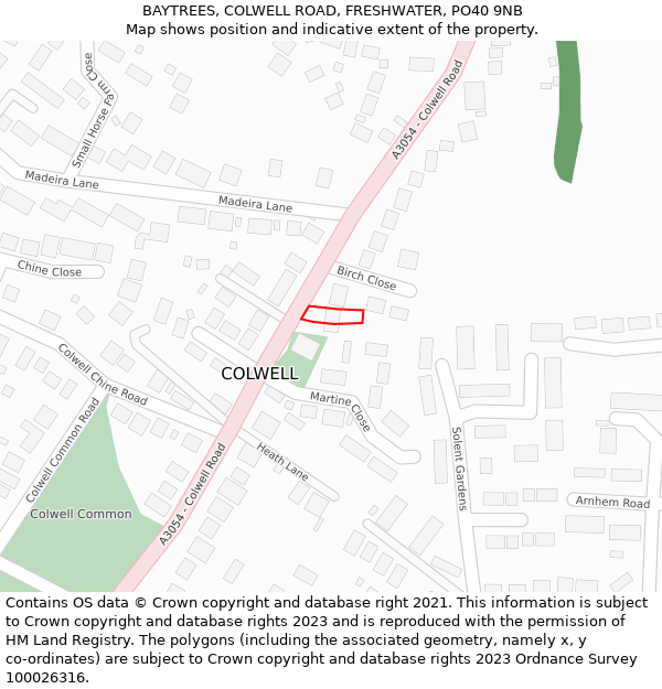 BAYTREES, COLWELL ROAD, FRESHWATER, PO40 9NB: Location map and indicative extent of plot