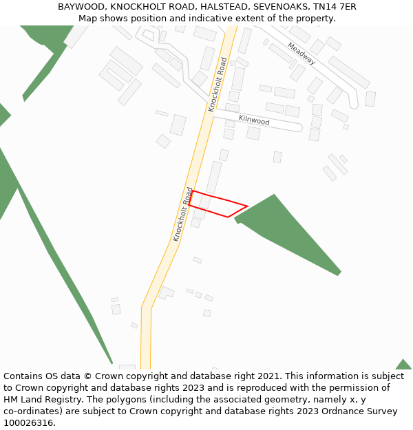 BAYWOOD, KNOCKHOLT ROAD, HALSTEAD, SEVENOAKS, TN14 7ER: Location map and indicative extent of plot