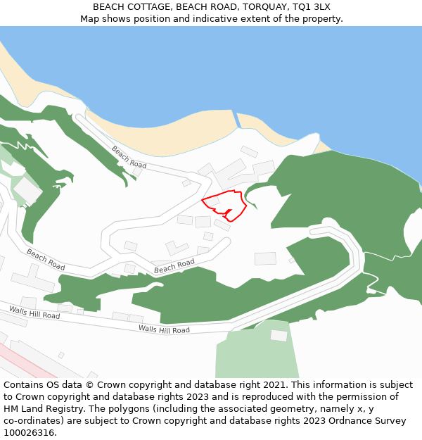 BEACH COTTAGE, BEACH ROAD, TORQUAY, TQ1 3LX: Location map and indicative extent of plot