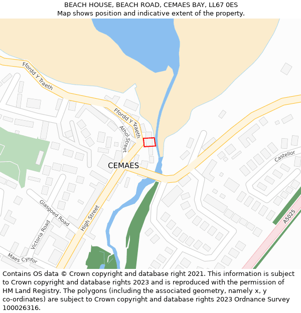 BEACH HOUSE, BEACH ROAD, CEMAES BAY, LL67 0ES: Location map and indicative extent of plot