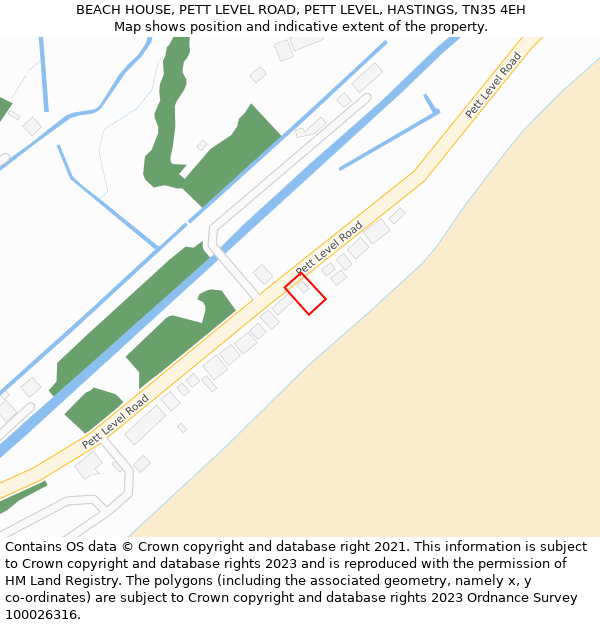 BEACH HOUSE, PETT LEVEL ROAD, PETT LEVEL, HASTINGS, TN35 4EH: Location map and indicative extent of plot