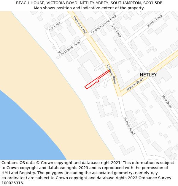 BEACH HOUSE, VICTORIA ROAD, NETLEY ABBEY, SOUTHAMPTON, SO31 5DR: Location map and indicative extent of plot