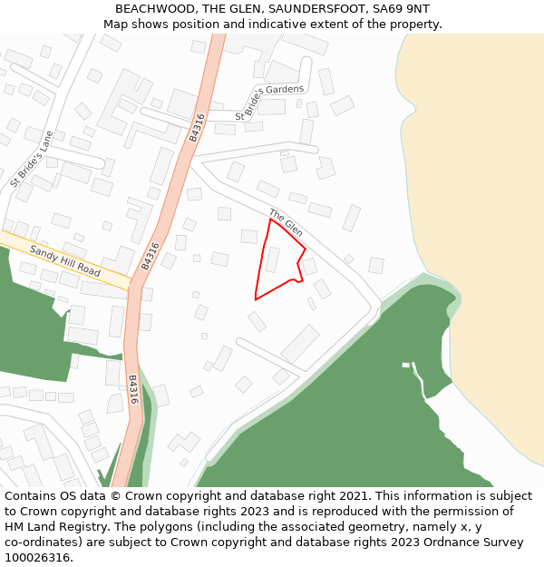 BEACHWOOD, THE GLEN, SAUNDERSFOOT, SA69 9NT: Location map and indicative extent of plot