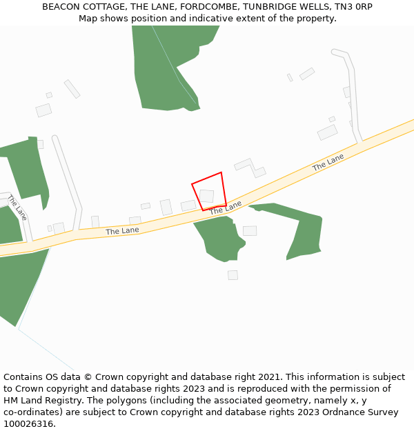 BEACON COTTAGE, THE LANE, FORDCOMBE, TUNBRIDGE WELLS, TN3 0RP: Location map and indicative extent of plot