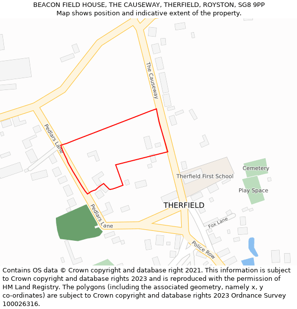 BEACON FIELD HOUSE, THE CAUSEWAY, THERFIELD, ROYSTON, SG8 9PP: Location map and indicative extent of plot