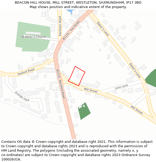 BEACON HILL HOUSE, MILL STREET, WESTLETON, SAXMUNDHAM, IP17 3BD: Location map and indicative extent of plot