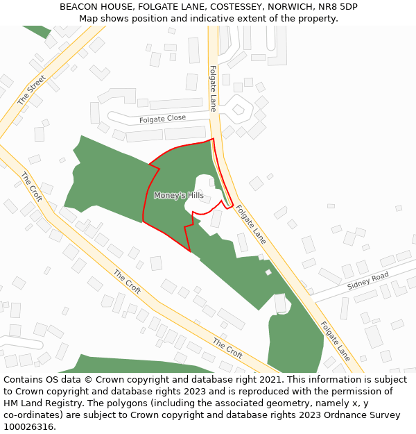 BEACON HOUSE, FOLGATE LANE, COSTESSEY, NORWICH, NR8 5DP: Location map and indicative extent of plot