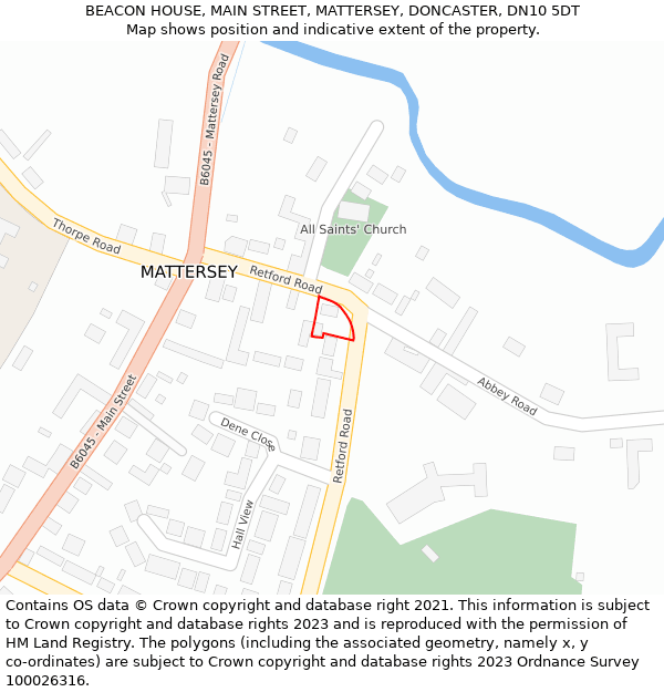 BEACON HOUSE, MAIN STREET, MATTERSEY, DONCASTER, DN10 5DT: Location map and indicative extent of plot