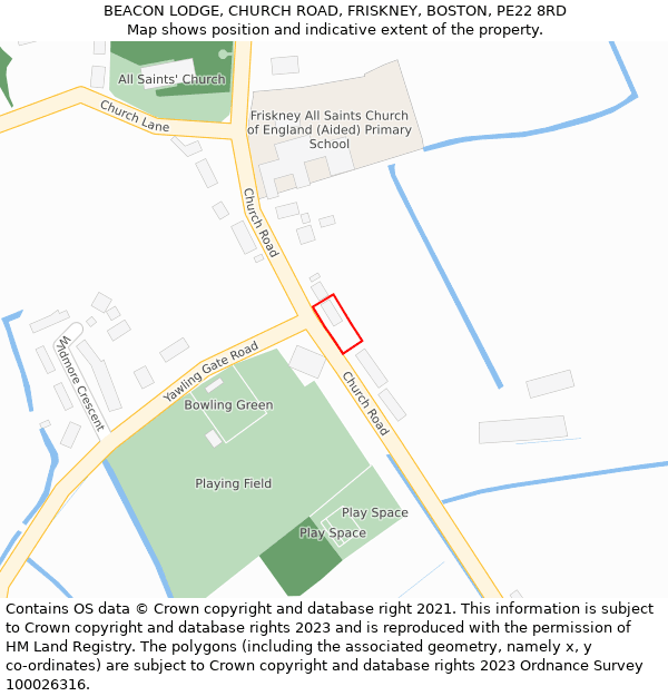 BEACON LODGE, CHURCH ROAD, FRISKNEY, BOSTON, PE22 8RD: Location map and indicative extent of plot