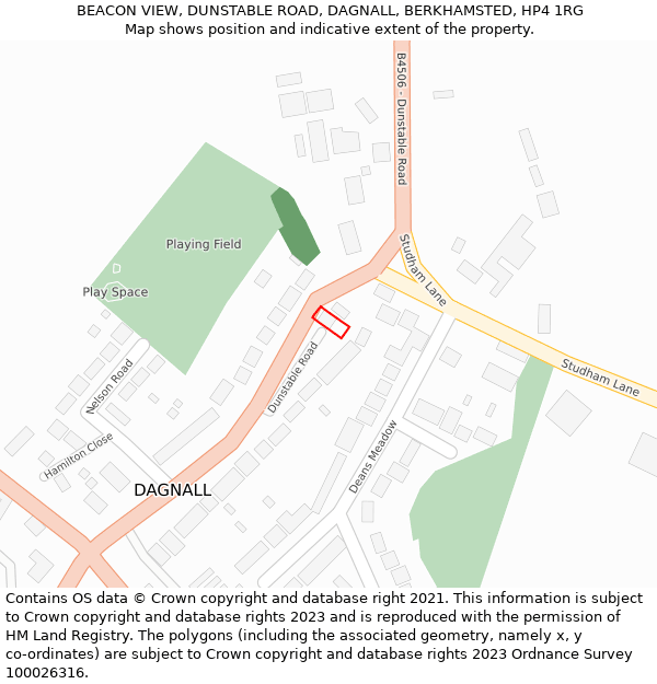 BEACON VIEW, DUNSTABLE ROAD, DAGNALL, BERKHAMSTED, HP4 1RG: Location map and indicative extent of plot