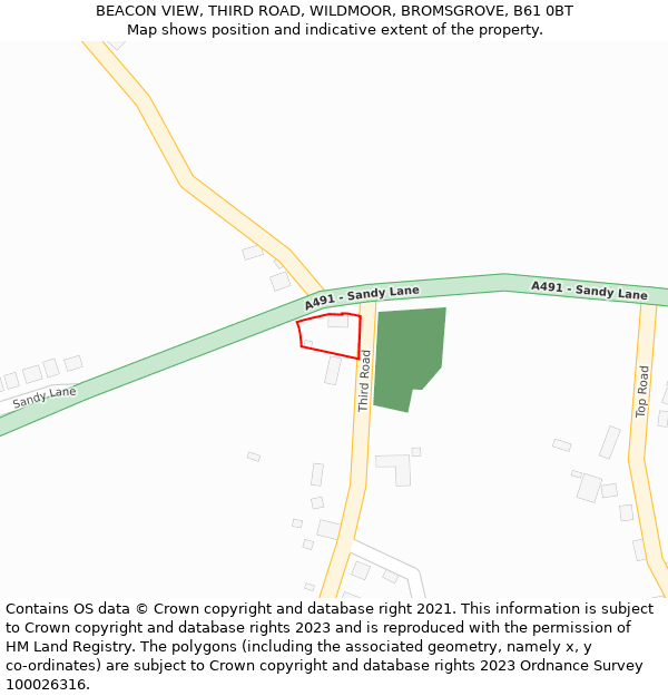 BEACON VIEW, THIRD ROAD, WILDMOOR, BROMSGROVE, B61 0BT: Location map and indicative extent of plot