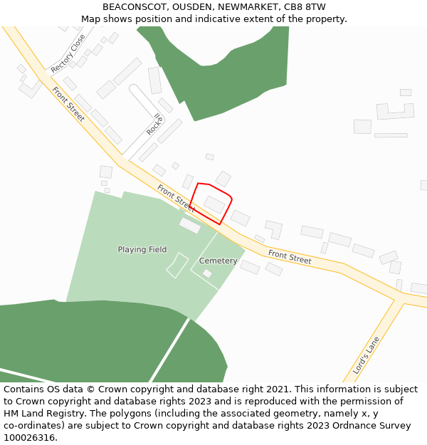 BEACONSCOT, OUSDEN, NEWMARKET, CB8 8TW: Location map and indicative extent of plot