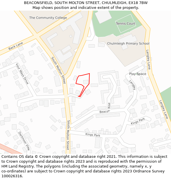 BEACONSFIELD, SOUTH MOLTON STREET, CHULMLEIGH, EX18 7BW: Location map and indicative extent of plot