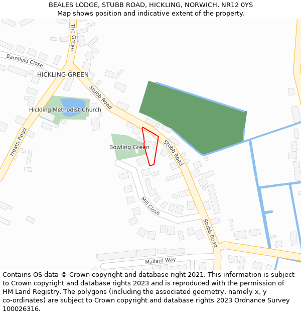 BEALES LODGE, STUBB ROAD, HICKLING, NORWICH, NR12 0YS: Location map and indicative extent of plot