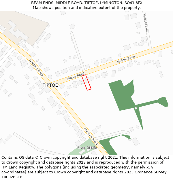 BEAM ENDS, MIDDLE ROAD, TIPTOE, LYMINGTON, SO41 6FX: Location map and indicative extent of plot