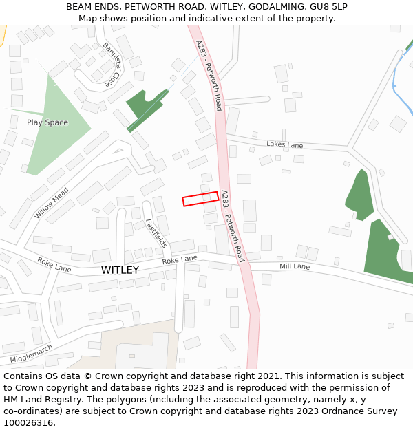 BEAM ENDS, PETWORTH ROAD, WITLEY, GODALMING, GU8 5LP: Location map and indicative extent of plot
