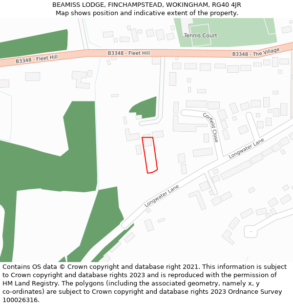 BEAMISS LODGE, FINCHAMPSTEAD, WOKINGHAM, RG40 4JR: Location map and indicative extent of plot