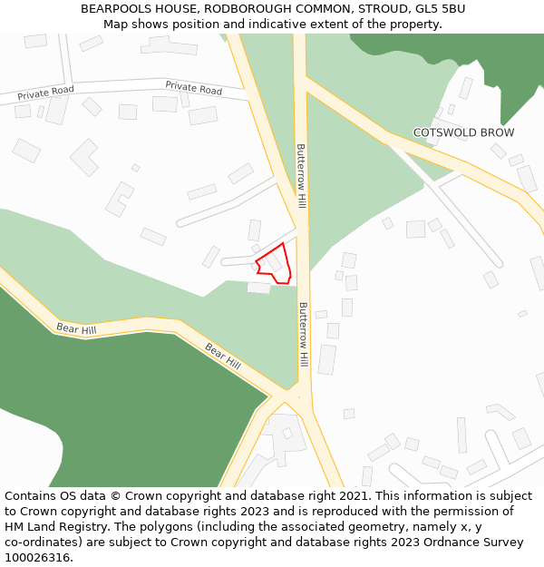 BEARPOOLS HOUSE, RODBOROUGH COMMON, STROUD, GL5 5BU: Location map and indicative extent of plot