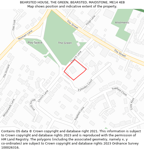 BEARSTED HOUSE, THE GREEN, BEARSTED, MAIDSTONE, ME14 4EB: Location map and indicative extent of plot