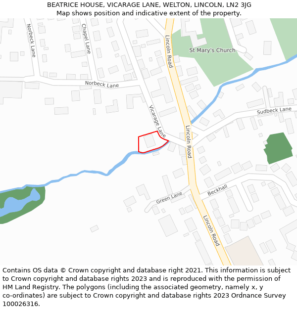 BEATRICE HOUSE, VICARAGE LANE, WELTON, LINCOLN, LN2 3JG: Location map and indicative extent of plot