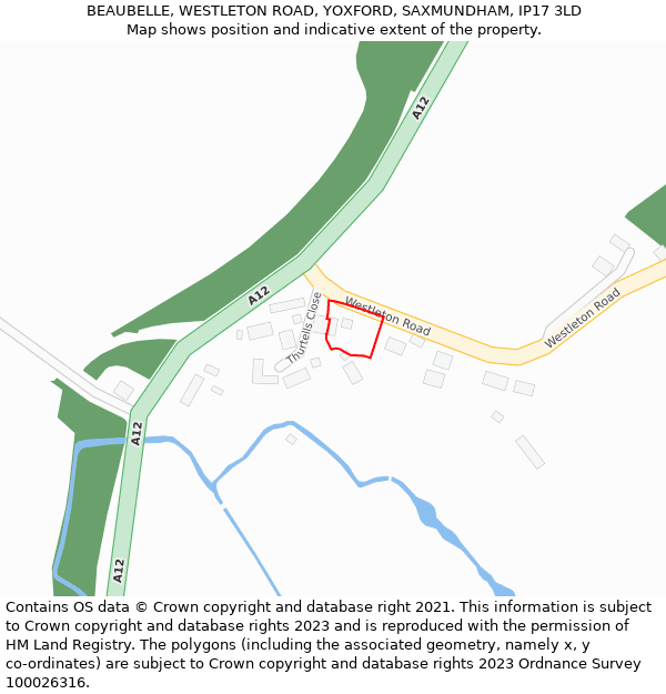 BEAUBELLE, WESTLETON ROAD, YOXFORD, SAXMUNDHAM, IP17 3LD: Location map and indicative extent of plot