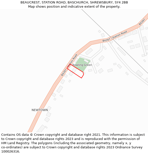 BEAUCREST, STATION ROAD, BASCHURCH, SHREWSBURY, SY4 2BB: Location map and indicative extent of plot