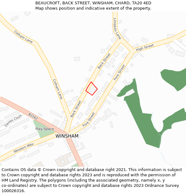 BEAUCROFT, BACK STREET, WINSHAM, CHARD, TA20 4ED: Location map and indicative extent of plot