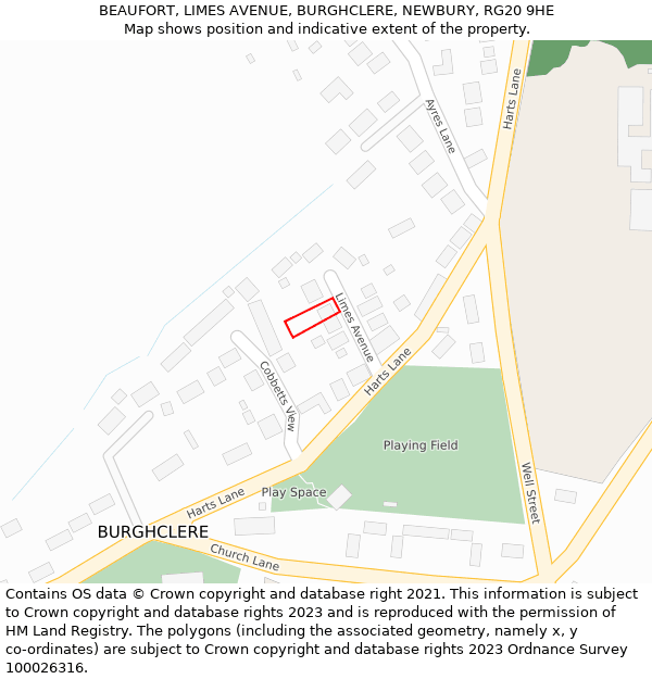 BEAUFORT, LIMES AVENUE, BURGHCLERE, NEWBURY, RG20 9HE: Location map and indicative extent of plot