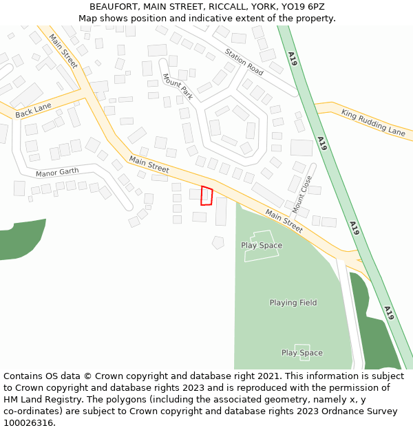 BEAUFORT, MAIN STREET, RICCALL, YORK, YO19 6PZ: Location map and indicative extent of plot