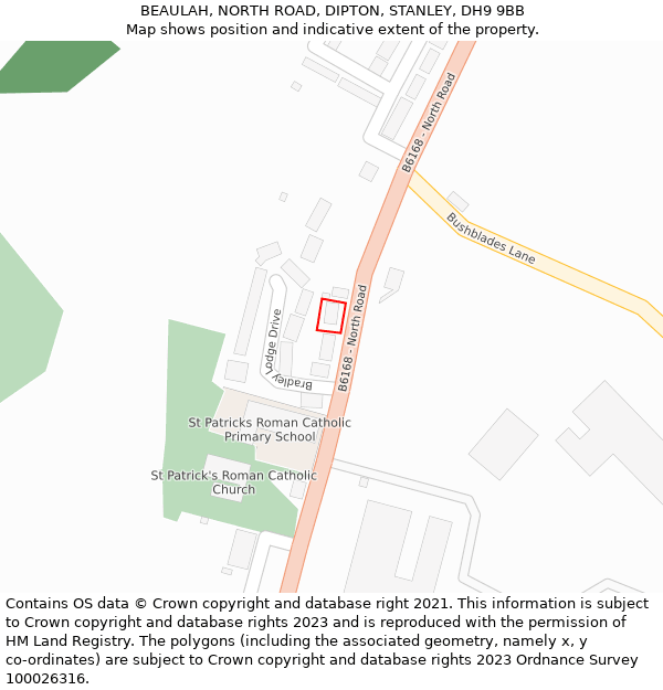 BEAULAH, NORTH ROAD, DIPTON, STANLEY, DH9 9BB: Location map and indicative extent of plot