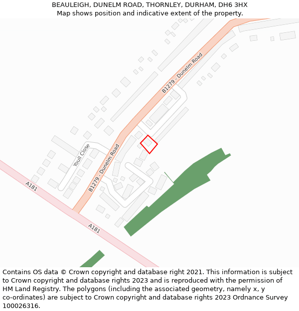 BEAULEIGH, DUNELM ROAD, THORNLEY, DURHAM, DH6 3HX: Location map and indicative extent of plot