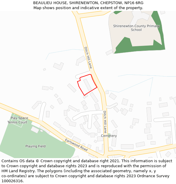 BEAULIEU HOUSE, SHIRENEWTON, CHEPSTOW, NP16 6RG: Location map and indicative extent of plot