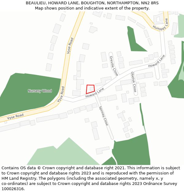 BEAULIEU, HOWARD LANE, BOUGHTON, NORTHAMPTON, NN2 8RS: Location map and indicative extent of plot