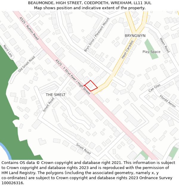 BEAUMONDE, HIGH STREET, COEDPOETH, WREXHAM, LL11 3UL: Location map and indicative extent of plot