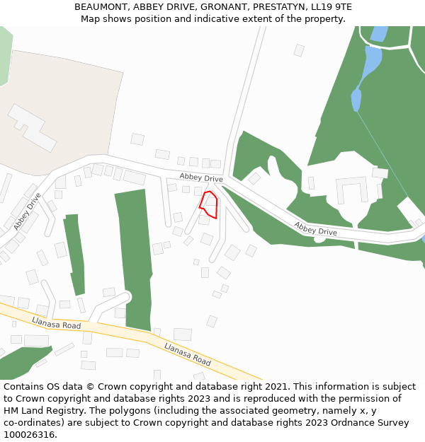 BEAUMONT, ABBEY DRIVE, GRONANT, PRESTATYN, LL19 9TE: Location map and indicative extent of plot